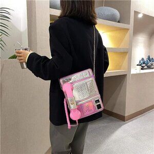 Telephone Shaped Shoulder Bag Women Reflective Crossbody Bag Chain Purse